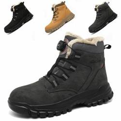 ZSDZSZ Winter Sicherheitsschuhe Herren Damen Wasserdicht Leicht Arbeitsschuhe Stahlkappenschuhe rutschfeste Warm Gefüttert Sicherheitsstiefel mit Drehknopf, Grau, 43 EU von ZSDZSZ