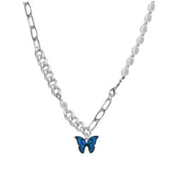 ZTQTQZZ Halskette Anhänger Schmuck Mode Geschenk Ornamente Blaue Schmetterlingsnähte süße coole Halskette coole Babes Sommer kalter Wind Schlüsselbeinkette von ZTQTQZZ