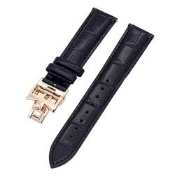 ZUC 19mm 20mm 22mm doppelseitige Rindsleder-Uhrenarmbänder für Vacheron VC Uhrenarmband Constantin für Männer und Frauen Rindslederarmbänder(Black Rose gold clas,19mm) von ZUC