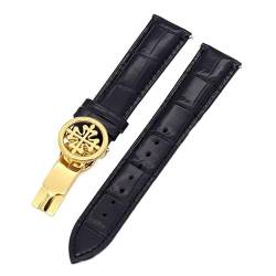 ZUC Echtleder-Uhrenarmband 19 mm, 20 mm, 22 mm, Uhrenarmbänder für Patek Philippe Wath-Bänder mit Faltschließe aus Edelstahl für Herren und Damen(Black Golden clasp,22mm) von ZUC