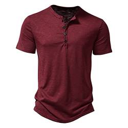 Herren Hemd Henley Shirt Kurzarm Männer Freizeithemd Vintage Casual Leicht Baumwolle Slim Fit V Ausschnitt T-Shirt Sommer Oberteile Einfarbig Mode Basic Herren Slim Fit Tshirt von ZWDC