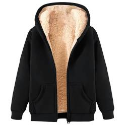 ZWDC Damen Winterjacke Warm Fleecejacke Winter Sweatjacke mit Kapuze Elegant Einfarbig Übergangsjacke Große Größen Kapuzenpullover mit Taschen Lässige Wintermantel mit ReißVerschluss Plüschjacke von ZWDC