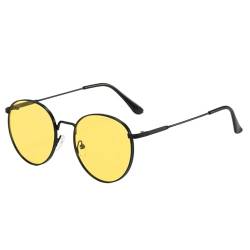 ZXIAGM Runde Vintage-Sonnenbrille für Damen und Herren, Metallrahmen, Retro-Schattierungen, Kreis, Hippie-Brille, Schutz, Sommerbrille, Schwarz / Gelb, Einheitsgröße von ZXIAGM