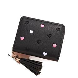 ZXSXDSAX Geldbörse für Damen Women Small Wallet Ladies Mini Tassel Wallet Cute Girl Short Zipper Lovely Leather Coin Purse Female Hand Wallet Purse(Black) von ZXSXDSAX