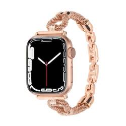 Edelstahl Armband Kompatibel mit Apple Watch Serie 3 42MM Armband Glitzer, Damen Frauen Metall Gliederarmband Strass Schmuck Ersatz Armband für iWatch 40/45MM Serie 9 8 7 6 SE 5 4 3 2 1, Roségold von ZXYJMXN