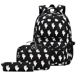 ZYHARUKO Taschen für Damen, Rucksack mit Lunchtasche, Federmäppchen, großes Fassungsvermögen, Büchertasche, Rucksäcke, Schultasche für Grundschüler, Schwarz , As picture shown von ZYHARUKO