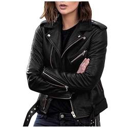 ZYPAINIY Bomberjacke Damen Leichte Sommerjacke Frühlingsjacke Damen Lederjacke Biker Lederjacke Leder Reißverschluss Verkleidung von ZYPAINIY