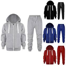 ZYPAINIY Jungen Mädchen Kontrast Fleece Fitnessstudio Sport Joggers Voll Trainingsanzug Set Kinder Kapuzenpullover Oberteil trainingshose Jogginghose Jogginganzug von ZYPAINIY