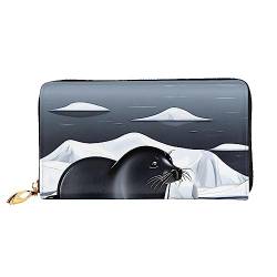 ZYVIA Seals On Ice Leather Wallet,Leather Material Waterproof,Zip Design For Durability 12 Credit Card Slots,3 Full Pocket Cash Slots,Designed For Fashionable Girls And Women, Schwarz, Einheitsgröße von ZYVIA