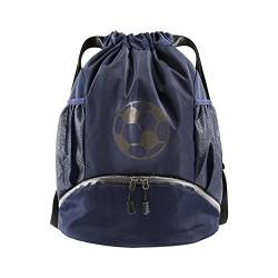 ZYXTLY Fußball Tasche,Basketball Kordelzug Rucksack Sporttasche Klein Turnbeutel für Jungen Mädchen,Verstellbar Sportrucksack mit Ballfach & Schuhfach und Nasstasche Tunnelzug Daypack für Herren Damen von ZYXTLY