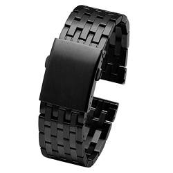 ZZDH Uhrenarmband 22mm 24mm 26mm 28mm 30mm Edelstahl uhrband männer Metall Feste Armband Band Armband für Männer Frauen (Band Color : B Black, Band Width : 22mm) von ZZDH