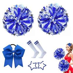 Cheerleading Pom Poms,5 Stück Cheerleader Bunte Pompons Handblume,2 Pompoms + Haarband+1 Paar Kniestrümpfe+Metall-Stern-Haarspangen, für Sport Cheers, Tanz Abendkleid Nachtparty von ZZHBSR