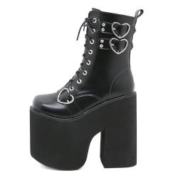 ZZQCCHL Damen Punk Goth Stiefeletten Combat Booties Stiefeletten mit Reißverschluss Chunky High Heels Runde Zehe Kurze Stiefeletten Schuhe Winter,Schwarz,40 EU von ZZQCCHL