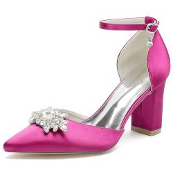 ZZQCCHL Damen Satin Knöchel Riemen Brautschuhe Chunky High Heel Spitze Spitze Brautkleid Schuhe Dating Party Schuhe mit Strass,Fuchsia,41 EU von ZZQCCHL