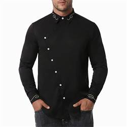 Herren schräg Knopf Langarm Kleid Hemd Mode Weiß Stickerei Hemd Herren Arbeit Business Slim Fit Baumwolle Hemden Schwarz US Größe S von Zadaos