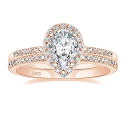 Zakk Damen Ringe Set Silber 925 Ewigkeitsring Solitär 1.5CT Träne Zirkonia Verlobungsringe Eheringe Trauringe Versprechen Ring Rosegold Gold (Gold,61 (19.4)) von Zakk