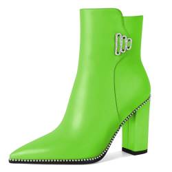 Zamikoo Damen Spitz Zehe Knöchel Stiefel mit Chunky Heel und Seite Reißverschluss High Heel Stiefeletten Silber Perlen Bequeme Winterstiefel 3.7 Inch Grasgrün EU43 von Zamikoo