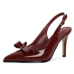 Zamikoo Slingback-Pumps mit Schleifenknoten für Damen, spitzer Zehenbereich, Slipper, Stilettos, High Heels, Pumps, Burgunder, 38 EU von Zamikoo