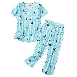 Zando Schlafanzug Damen Pyjama Damen Schlafanzug Damen Lang Schlafanzüge Für Damen Pyjamahose Damen Lang Loungewear Set Damen Schlafanzug Damen Kurz Schlafanzughose Damen Lang Grüner Stern M von Zando