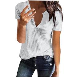 Zeagoo Bluse Damen Elegant für Arbeit Tunika Oberteile Tops Seide Blusen Business Outfit Kurzarm Hemd V-Ausschnitt Hemdbluse Casual Freizeithemd,Weiß-4XL von Zeagoo