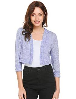 Zeagoo Damen 3/4 Ärmel Open Front Bolero Festlich Blazer Bolerojacke Schulterjacke Cardigan Top von Zeagoo