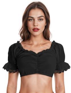 Zeagoo Damen Oktoberfest Dirndlblusen Schwarz Spitze V Ausschnitt Trachtenbluse Elegant Dirndlblusen für Oktoberfest Schwarz L von Zeagoo