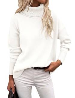 Zeagoo Pullover Damen Rollkragenpullover Elegant Langarm Pulli Norweger Rollkragenshirt Einfarbig Turtleneck Basic Gestrickt Strickpullover Feinstrick Obertiele Herbst Winter Casual Weiß L von Zeagoo