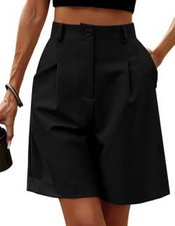 Zeagoo Damen Shorts Elegant Knielang Kurzhose Breites Bein Sommershort Hohe Taille Business Short Schwarz L von Zeagoo