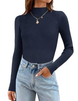 Zeagoo Pullover Damen Einfarbig Strickpullover Langarm Rollkragen Sweater Strick Sweatshirt Herbst Winter Elegant Pulli Warme Oberteile Navyblau S von Zeagoo