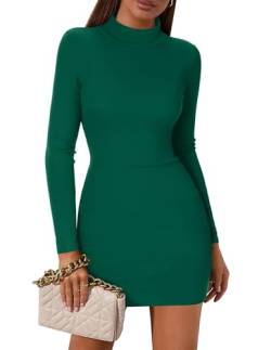 Zeagoo Pulloverkleid Für Frauen Elegant Einfarbig Bodycon Herbstkleid Festlich Gemütlich Langarm Strickkleider Warm Eng Winterkleid Grün XL von Zeagoo