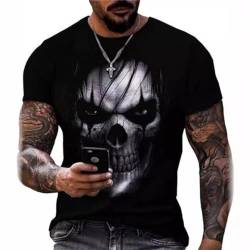 Herren T-Shirt 3D Totenkopf Print Herren Kurzarm Totenkopf Knochen Sommer Rundhalsausschnitt T-Shirt Unisex Top Casual Street Kurzarm (3,3XL) von Zelbuck