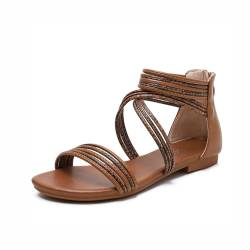 Zenithia Damen-Sommer-Freizeitsandalen,Gladiator-Sandalen,modische offene Zehen-Riemchen,Reißverschluss hinten,Knöchelriemen,flache Damen-Römerschuhe von Zenithia