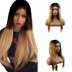 Perücke Echthaar 5x5 Lace Frontal Human Hair Wig 8A Grade Brazilian Virgin Hair With Baby Hair 1B4/27 Honey Blond Color 32 Zoll Perücke gerades menschliches Haar Straight Human Hair Wig von Zeslaerr