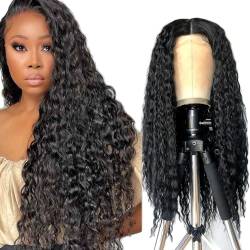 Zeslaerr Echthaar Perücke 5x5 Lace Front Wig Brazilian Wigs Human Hair Kinky Curly 5x5 T-Part Lace Front Wig Unprocessed Lace Front Wig Human Hair Natural Black Color For Women 24 Inch von Zeslaerr