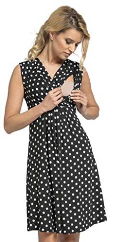 Zeta Ville - Damen Still Kleid Diskretes Stillen Skaterkleid Schwangere - 808c (Schwarz mit großen weißen Punkten, 36, S) von Zeta Ville Fashion