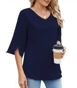 Zetieny Damen Bluse Elegant V-Ausschnitt Tunika Shirt Flowy Oberteil Kurze Ärmel Chiffon Tops Sommer Casual von Zetieny