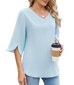 Zetieny Damen Bluse Elegant V-Ausschnitt Tunika Shirt Flowy Oberteil Kurze Ärmel Chiffon Tops Sommer Casual von Zetieny