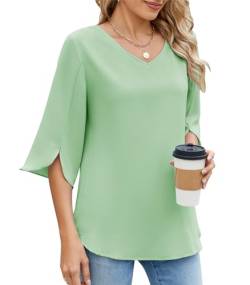 Zetieny Damen Bluse Elegant V-Ausschnitt Tunika Shirt Flowy Oberteil Kurze Ärmel Chiffon Tops Sommer Casual von Zetieny