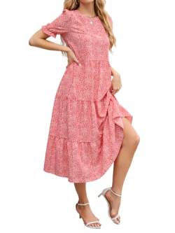 Zetieny Sommerkleid Damen Lang Maxikleid Sommer Strandkleid Kurzarm A-Linie Kleid Freizeitkleid Elegant Maxi Dress von Zetieny