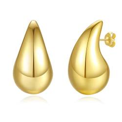 18K Waterdrop Ohrringe Gold Dupes Damen: Goldene Ohrringe Damen | Chunky Teardrop Earrings für Mädchen und Frauen von Zevmi