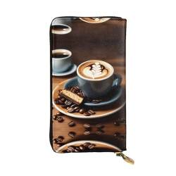 ZhanMg Delicious Coffee Print Leder Lange Clutch Geldbörse - Mode, Langlebig & Leicht mit Kartenhalter, Münzfach, Schwarz, Einheitsgröße, Schwarz , Einheitsgröße von ZhanMg