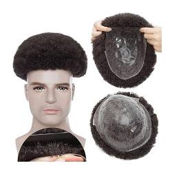 Toupet für Männer Haarersatz Systeme Afro-Toupet for schwarze Männer, 6 mm Afro Kinky Curl Herren-Haarteil, Perücke, 20,3 x 25,4 cm, Voll-PU-Basis, V-Schlaufe, männliche Haarprothesen, 130% Dichte, E von Zhaoj24-05