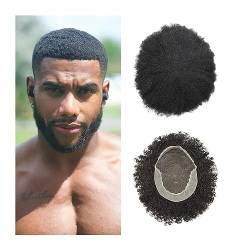 Toupet für Männer Haarersatz Systeme Lace Front Curly Men Hair System Bequeme Afro-Männerhaarprothese Gebleichte Knoten Französisches Spitzenoberteil und dünne PU-Hautumfangs-Echthaarteile Perücke Män von Zhaoj24-05