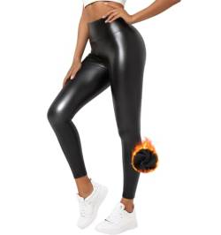 Zhiaek Lederleggings Damen Thermo Kunstleder Leggings Damen Glänzend Fleece Gefüttert Lederhose High Waist Leder Leggings Hose Strumpfhosen Treggins Lederimitat Hose für Damen S von Zhiaek