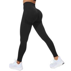 Zhiaek Sport Leggings Damen High Waist Leggins Push Up Boot Sexy Blickdicht Sportleggins Lang Nahtlose Gym Leggings Damen Booty Scrunch Seamless Yoga Hosen Sporthose Schwarz S von Zhiaek