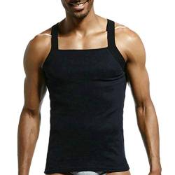 Zhiweikm Herren-Tanktop, G-Unit-Stil, quadratischer Schnitt, Baumwolle, bequem, Stretch, Workout-Weste, Wife Beater - Schwarz - Groß von Zhiweikm