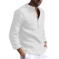 Zhiyao Leinenhemd Herren Hemd Herren Sommer Langarm/Kurzarm Hemden Freizeithemd Businesshemd Regular Fit Men Shirts Sommer Basic Shirt Strandhemd Shirts für Männer, 9-weiß, 3XL von Zhiyao