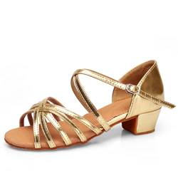 ZhuiKun Damen Mädchen Tanzschuhe Standard und Latein, Niedrigem Absatz Standardtanz/Gesellschaftstanz Sandalen - Gold, CN 40 (Länge: 24cm) von ZhuiKun