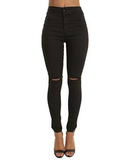 ZhuiKunA Damen Skinny Jeans Hoch Taille Jeanshose Denim Stretch Bleistifthose Basic Risse Am Knie Schwarz XL von ZhuiKunA