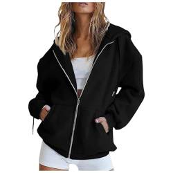 ZhungZaoh Hoodie Damen Sweatjacke 2024 Kapuzenpullover Herbst Winter Sweatshirt Oversize Pullover Zipper Lang Mantel Kapuzenjacke mit Kapuze Reißverschluss (Black, M) von ZhungZaoh